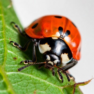 Ladybug on green leaf