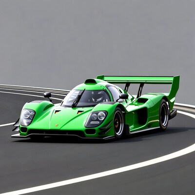 Green Porsche Race Car on Track