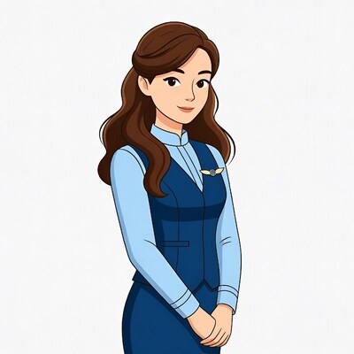 Cartoon flight attendant woman smiling