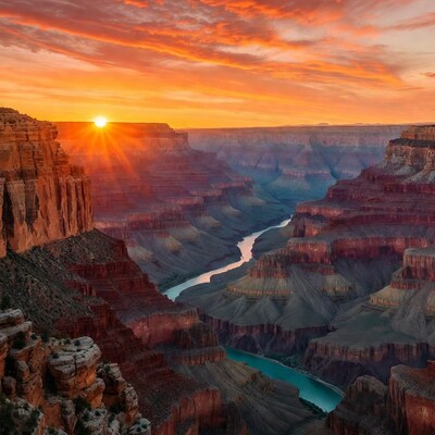 Grand Canyon Sunset with Sun Rays