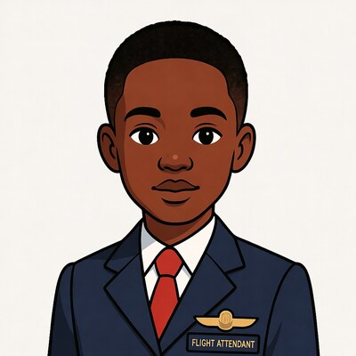 African-American boy flight attendant illustration