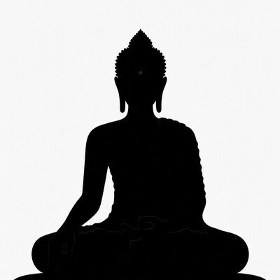 Black silhouette of meditating Buddha
