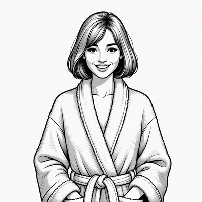 Asian woman in bathrobe smiling
