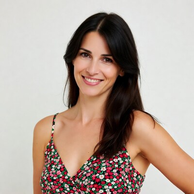 Smiling woman in floral dress