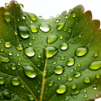 Green leaf with water droplets