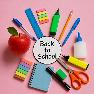 Back to School Supplies with Red Apple