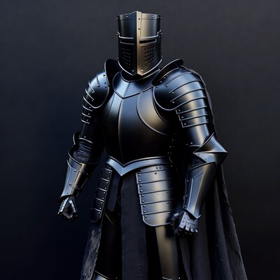 Knight in black armor standing