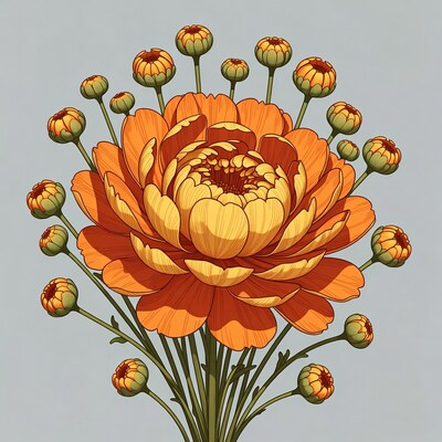 Orange Chrysanthemum Flower Illustration