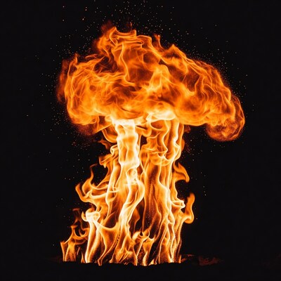 Massive Fire Explosion on Black Background
