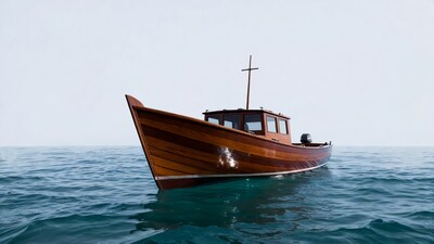 Wooden boat on calm sea
