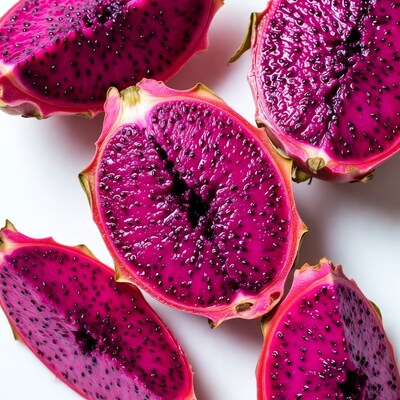 Sliced Dragon Fruit on White Background