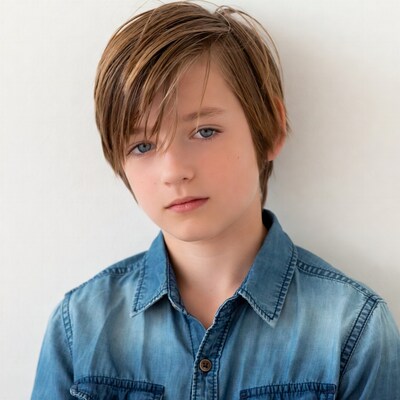 Boy with blue eyes in denim shirt