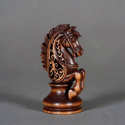 Wooden chess knight horse carving