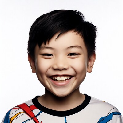 Asian boy smiling happily