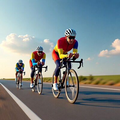 Three men cycling triathlon race