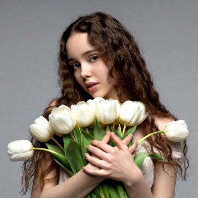 Girl holding white tulips