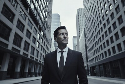 Man in suit on city street