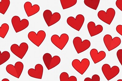 Red Hearts Falling on White Background
