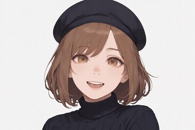 Anime girl smiling with beret