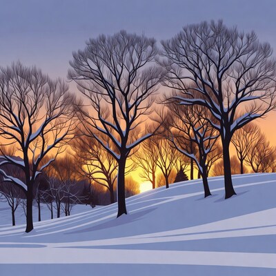 Snowy Trees at Sunset