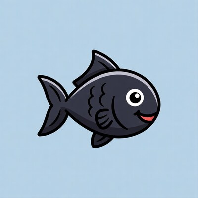 Cartoon black fish smiling