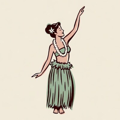 Hula dancer in grass skirt