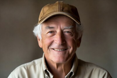 Smiling elderly man in cap