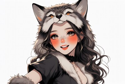 Anime girl wearing wolf hood
