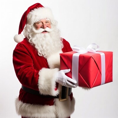 Santa Claus holding red gift box