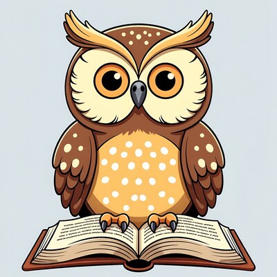Cartoon Owl Reading Book