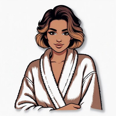 Woman in white bathrobe illustration