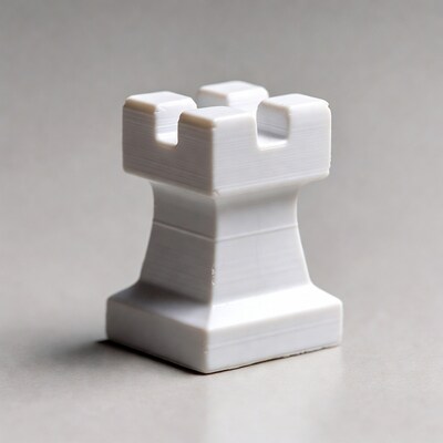 White 3D printed rook chess piece