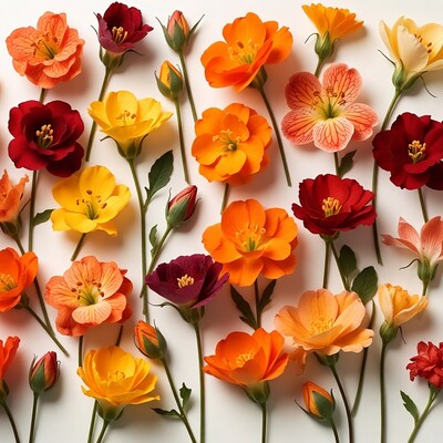Colorful Cosmos Flowers on White Background