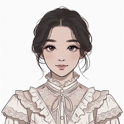 Asian woman in lace Victorian blouse