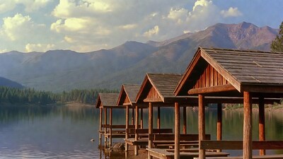 Wooden Boat Docks on Mountain Lake