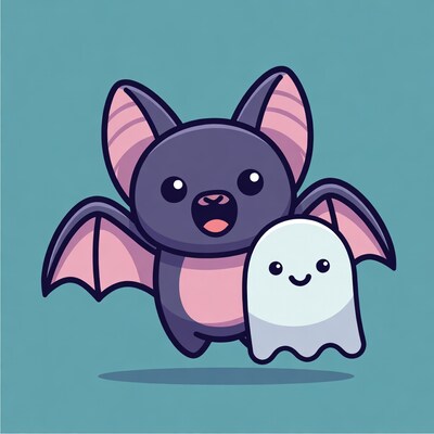Cute bat and ghost illustration