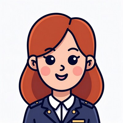 Smiling redhead woman in navy uniform