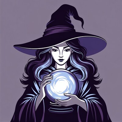 Witch holding glowing crystal ball