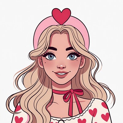Blonde woman in pink heart beret