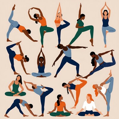 Diverse Women Yoga Poses Illustration