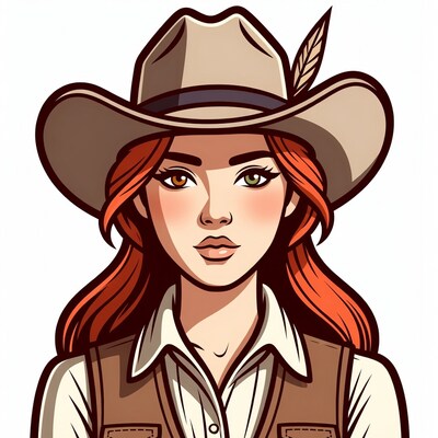 Cowgirl with red hair and hat