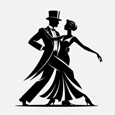 Silhouette couple ballroom dancing