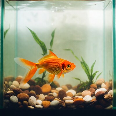 Goldfish in aquarium with plants