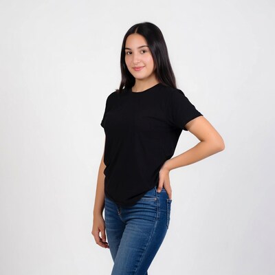 Young Latina woman in black t-shirt jeans