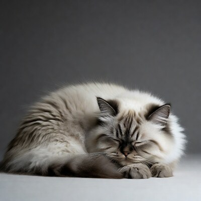 Fluffy cat sleeping on white surface