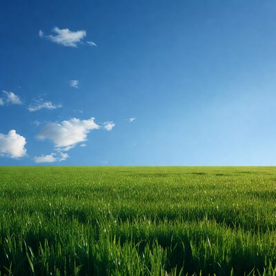 Green field under blue sky