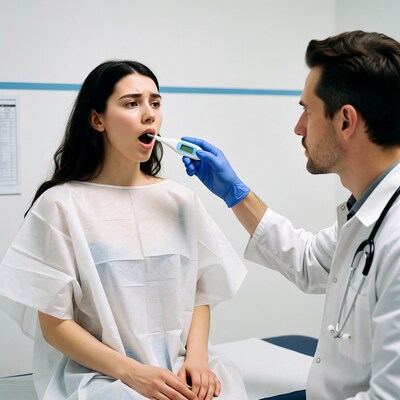 Doctor checking patient temperature