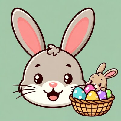 Cartoon bunny with easter eggs