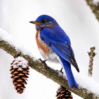 Bluebird on snowy branch
