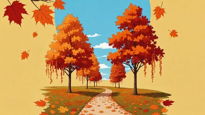 Autumn Path Through Orange Trees